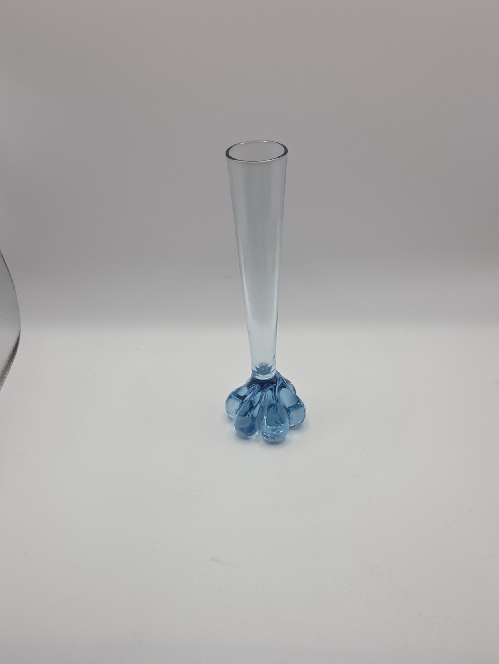 Vase Vintage Blue Glass Bud Vase with Petaled Base